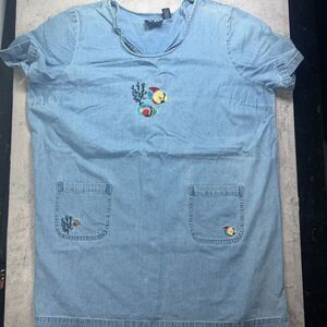 CB Casual Denim Tunic 3X Blue Fish Embroidery